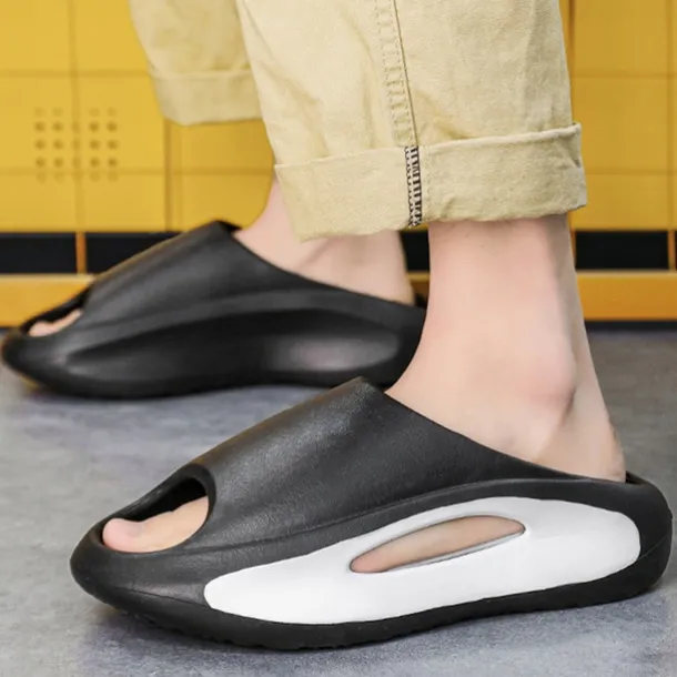 Men's White Slide Sandals with Red Cutout Design – Lightweight and Comfortable Slip-On Footwear for Casual and Summer Wear