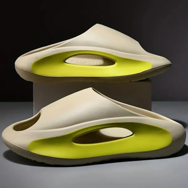 Men's White Slide Sandals with Red Cutout Design – Lightweight and Comfortable Slip-On Footwear for Casual and Summer Wear