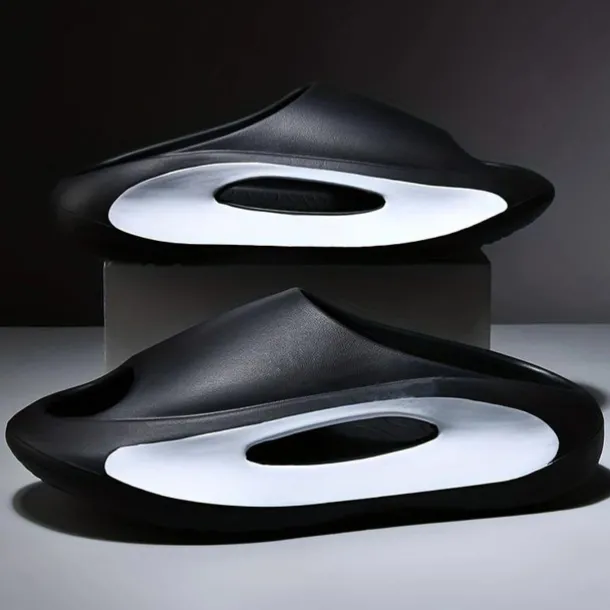 Men's White Slide Sandals with Red Cutout Design – Lightweight and Comfortable Slip-On Footwear for Casual and Summer Wear