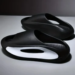 Men's White Slide Sandals with Red Cutout Design – Lightweight and Comfortable Slip-On Footwear for Casual and Summer Wear