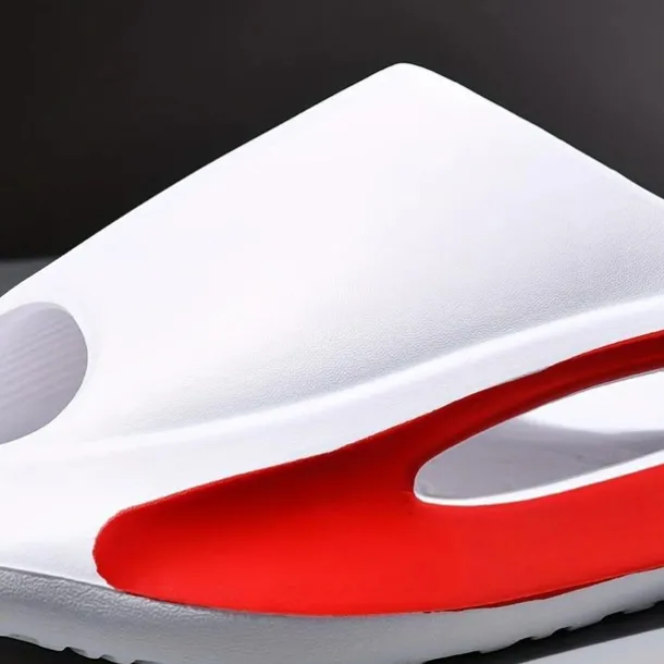 Men's White Slide Sandals with Red Cutout Design – Lightweight and Comfortable Slip-On Footwear for Casual and Summer Wear