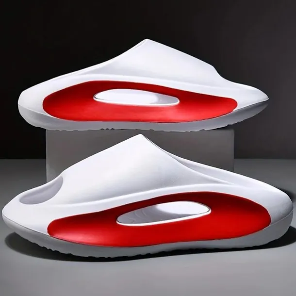 Men's White Slide Sandals with Red Cutout Design – Lightweight and Comfortable Slip-On Footwear for Casual and Summer Wear