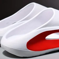 Men's White Slide Sandals with Red Cutout Design – Lightweight and Comfortable Slip-On Footwear for Casual and Summer Wear