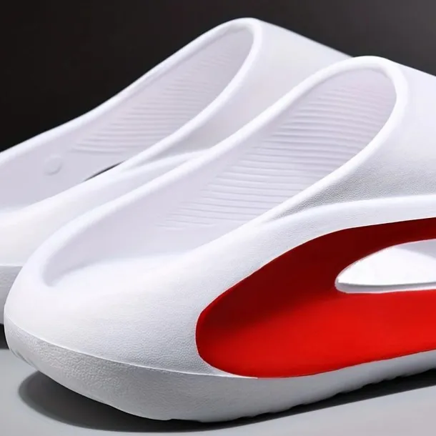 Men's White Slide Sandals with Red Cutout Design – Lightweight and Comfortable Slip-On Footwear for Casual and Summer Wear