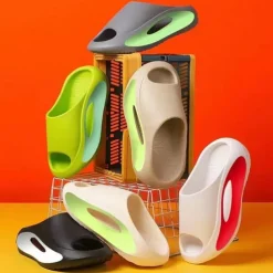 Men's White Slide Sandals with Red Cutout Design – Lightweight and Comfortable Slip-On Footwear for Casual and Summer Wear