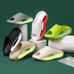 Men's White Slide Sandals with Red Cutout Design – Lightweight and Comfortable Slip-On Footwear for Casual and Summer Wear