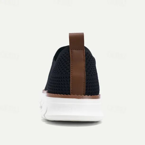 Men's White Slip-On Breathable Knit Sneakers with Lightweight Sole - Casual Walking Shoes for Summer and Everyday Wear