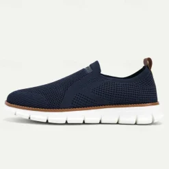 Men's White Slip-On Breathable Knit Sneakers with Lightweight Sole - Casual Walking Shoes for Summer and Everyday Wear