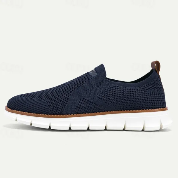 Men's White Slip-On Breathable Knit Sneakers with Lightweight Sole - Casual Walking Shoes for Summer and Everyday Wear