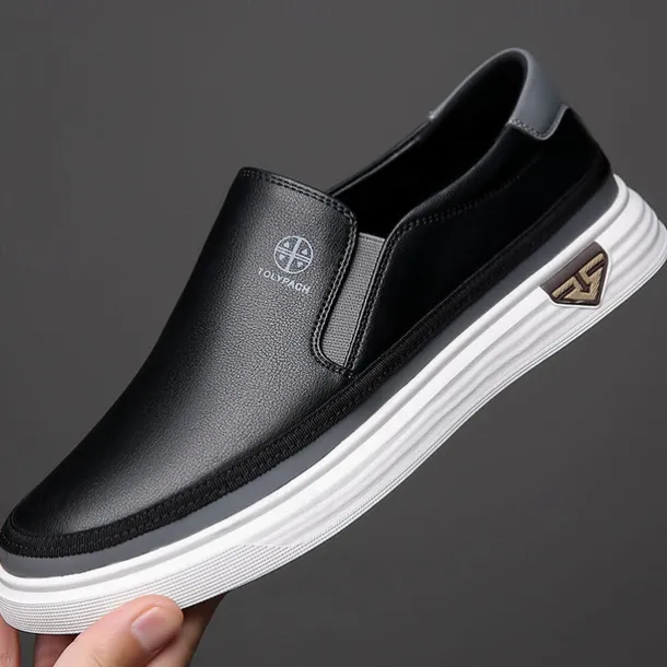 Men's White Slip-On Loafers – Lightweight Faux Leather Shoes with Cushioned Sole for Casual and Everyday Wear