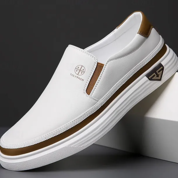 Men's White Slip-On Loafers – Lightweight Faux Leather Shoes with Cushioned Sole for Casual and Everyday Wear