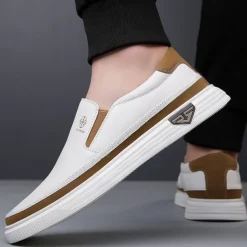 Men's White Slip-On Loafers – Lightweight Faux Leather Shoes with Cushioned Sole for Casual and Everyday Wear