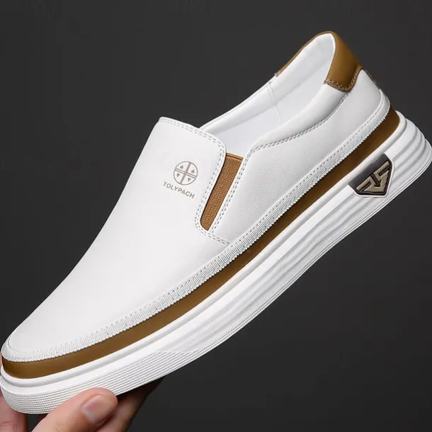 Men's White Slip-On Loafers – Lightweight Faux Leather Shoes with Cushioned Sole for Casual and Everyday Wear