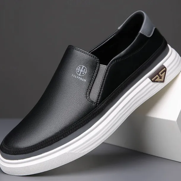 Men's White Slip-On Loafers – Lightweight Faux Leather Shoes with Cushioned Sole for Casual and Everyday Wear