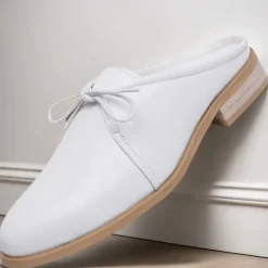Men's White Slip-On Mule Oxfords - Minimalist Faux Leather Design with Low Heel for Casual and Office Wear