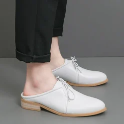 Men's White Slip-On Mule Oxfords - Minimalist Faux Leather Design with Low Heel for Casual and Office Wear