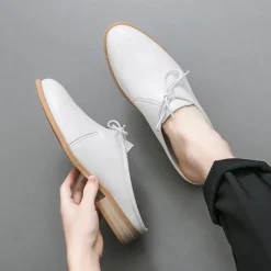 Men's White Slip-On Mule Oxfords - Minimalist Faux Leather Design with Low Heel for Casual and Office Wear
