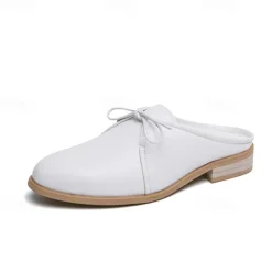 Men's White Slip-On Mule Oxfords - Minimalist Faux Leather Design with Low Heel for Casual and Office Wear