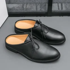 Men's White Slip-On Mule Oxfords - Minimalist Faux Leather Design with Low Heel for Casual and Office Wear