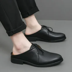 Men's White Slip-On Mule Oxfords - Minimalist Faux Leather Design with Low Heel for Casual and Office Wear