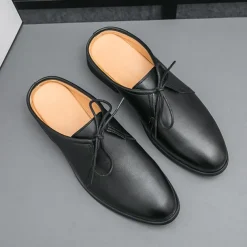 Men's White Slip-On Mule Oxfords - Minimalist Faux Leather Design with Low Heel for Casual and Office Wear