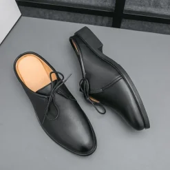 Men's White Slip-On Mule Oxfords - Minimalist Faux Leather Design with Low Heel for Casual and Office Wear