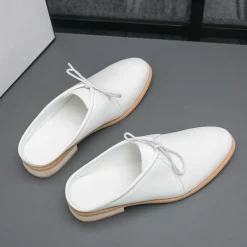 Men's White Slip-On Mule Oxfords - Minimalist Faux Leather Design with Low Heel for Casual and Office Wear
