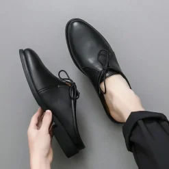 Men's White Slip-On Mule Oxfords - Minimalist Faux Leather Design with Low Heel for Casual and Office Wear