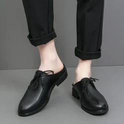 Men's White Slip-On Mule Oxfords - Minimalist Faux Leather Design with Low Heel for Casual and Office Wear