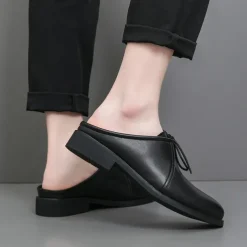 Men's White Slip-On Mule Oxfords - Minimalist Faux Leather Design with Low Heel for Casual and Office Wear