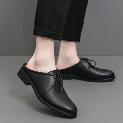 Men's White Slip-On Mule Oxfords - Minimalist Faux Leather Design with Low Heel for Casual and Office Wear