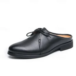 Men's White Slip-On Mule Oxfords - Minimalist Faux Leather Design with Low Heel for Casual and Office Wear