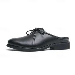 Men's White Slip-On Mule Oxfords - Minimalist Faux Leather Design with Low Heel for Casual and Office Wear