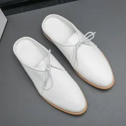 Men's White Slip-On Mule Oxfords - Minimalist Faux Leather Design with Low Heel for Casual and Office Wear