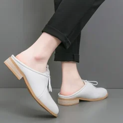 Men's White Slip-On Mule Oxfords - Minimalist Faux Leather Design with Low Heel for Casual and Office Wear