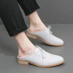 Men's White Slip-On Mule Oxfords - Minimalist Faux Leather Design with Low Heel for Casual and Office Wear