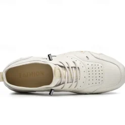 Men's White Sporty Faux Leather Sneakers with Perforated Design, Lightweight and Comfortable, Ideal for Casual and Outdoor Activities
