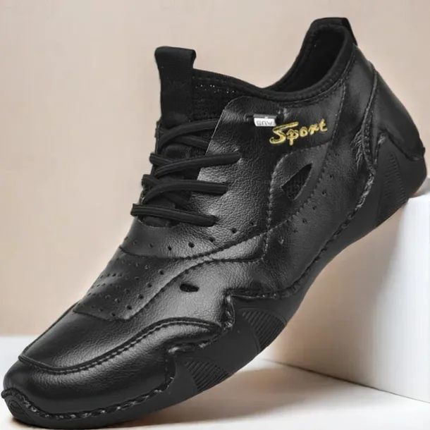 Men's White Sporty Faux Leather Sneakers with Perforated Design, Lightweight and Comfortable, Ideal for Casual and Outdoor Activities