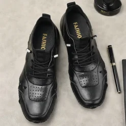 Men's White Sporty Faux Leather Sneakers with Perforated Design, Lightweight and Comfortable, Ideal for Casual and Outdoor Activities