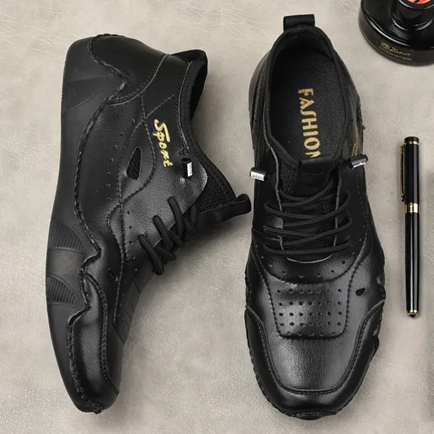 Men's White Sporty Faux Leather Sneakers with Perforated Design, Lightweight and Comfortable, Ideal for Casual and Outdoor Activities