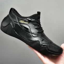 Men's White Sporty Faux Leather Sneakers with Perforated Design, Lightweight and Comfortable, Ideal for Casual and Outdoor Activities