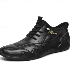 Men's White Sporty Faux Leather Sneakers with Perforated Design, Lightweight and Comfortable, Ideal for Casual and Outdoor Activities