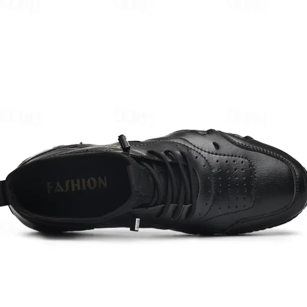 Men's White Sporty Faux Leather Sneakers with Perforated Design, Lightweight and Comfortable, Ideal for Casual and Outdoor Activities