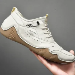 Men's White Sporty Faux Leather Sneakers with Perforated Design, Lightweight and Comfortable, Ideal for Casual and Outdoor Activities