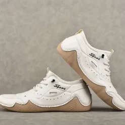 Men's White Sporty Faux Leather Sneakers with Perforated Design, Lightweight and Comfortable, Ideal for Casual and Outdoor Activities