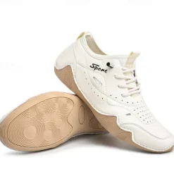 Men's White Sporty Faux Leather Sneakers with Perforated Design, Lightweight and Comfortable, Ideal for Casual and Outdoor Activities