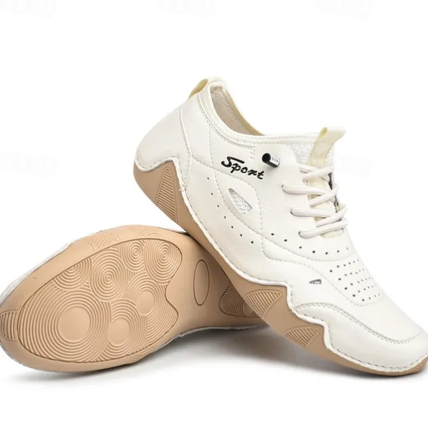 Men's White Sporty Faux Leather Sneakers with Perforated Design, Lightweight and Comfortable, Ideal for Casual and Outdoor Activities