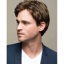 Men's Wig Men's Short Hair Wig Fringe Partial Brown Wig