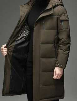 Men's Winter Coat Down Jacket Puffer Jacket Padded Jacket Pocket White Duck Down Vacation Daily Wear Date Long Fashion Casual Comfortable Thermal Warm Fall & Winter Solid / Plain Color Black Gray
