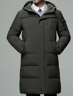 Men's Winter Coat Down Jacket Puffer Jacket Cardigan Long Daily Wear Vacation To-Go Casual / Daily Winter Solid / Plain Color Black Green Gray Puffer Jacket